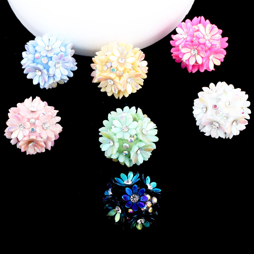Flower Cluster Clay Beads 20mm Colorful Pastel Rhinestone 6pcs 2