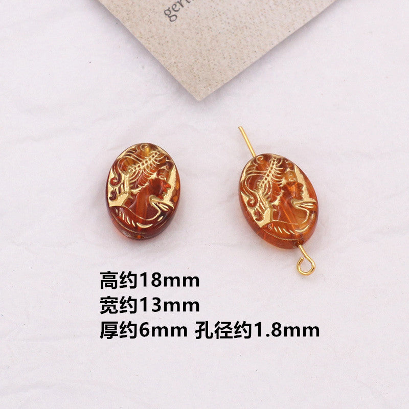 Vintage Amber Transparent Gilded Plum Blossom Acrylic Beads 10pcs 27