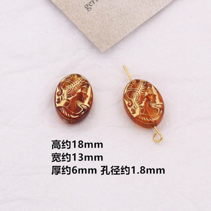Vintage Amber Transparent Gilded Plum Blossom Acrylic Beads 10pcs 27