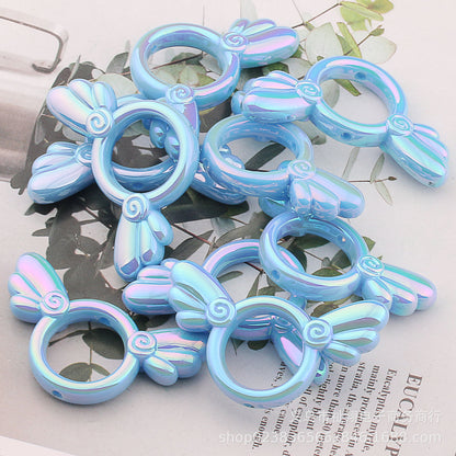 UV Color Plated Solid Color Varied Sakura Angel Wings Acrylic Beads 2pcs 20