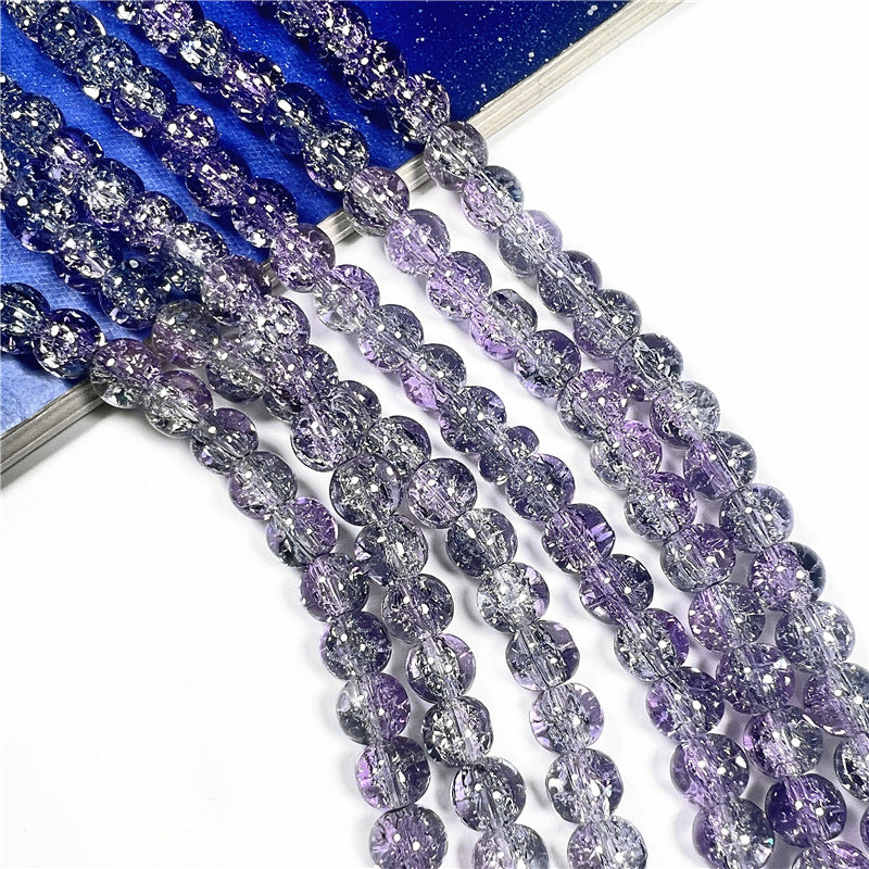 Crackle Flower Glass Beads 8mm Soft Purple Blue Gradient 3 Strands 41