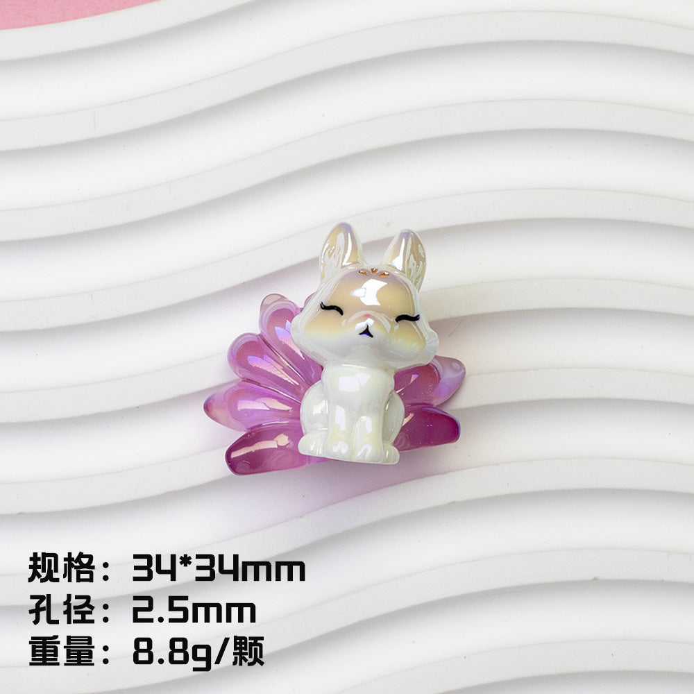 Nine Tailed Fox Resin Beads Glossy White Pastel Tails 8pcs 6