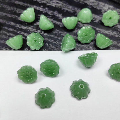 Lotus Glass Beads 10mm Translucent Green Flower 20pcs 7