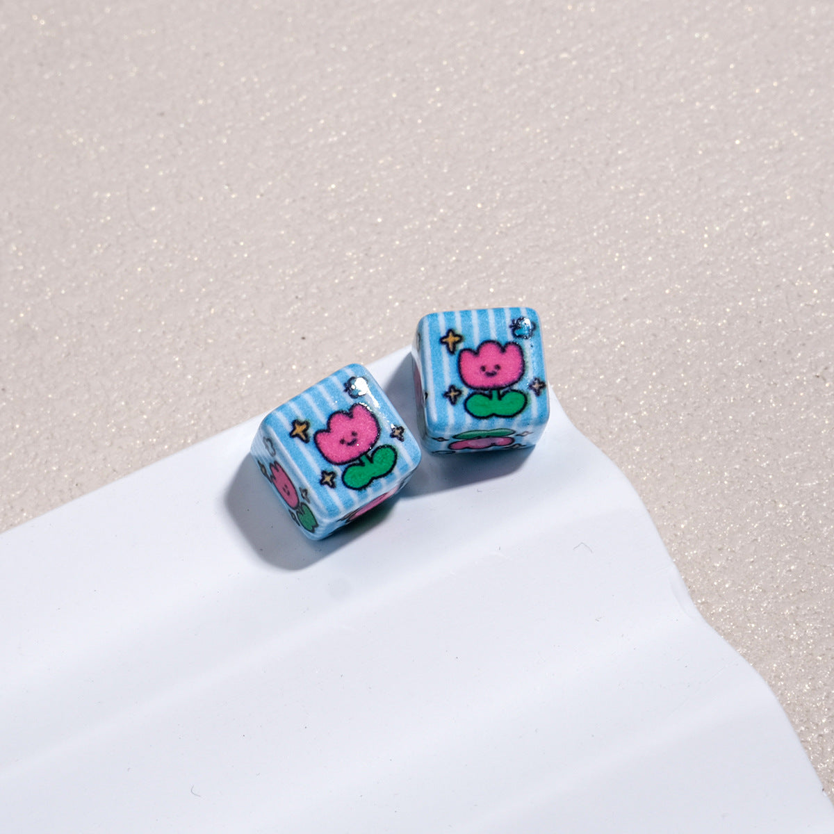 Tiny Cartoon Pattern Printed Acrylic Square Beads 10mm Glossy 30pcs 16