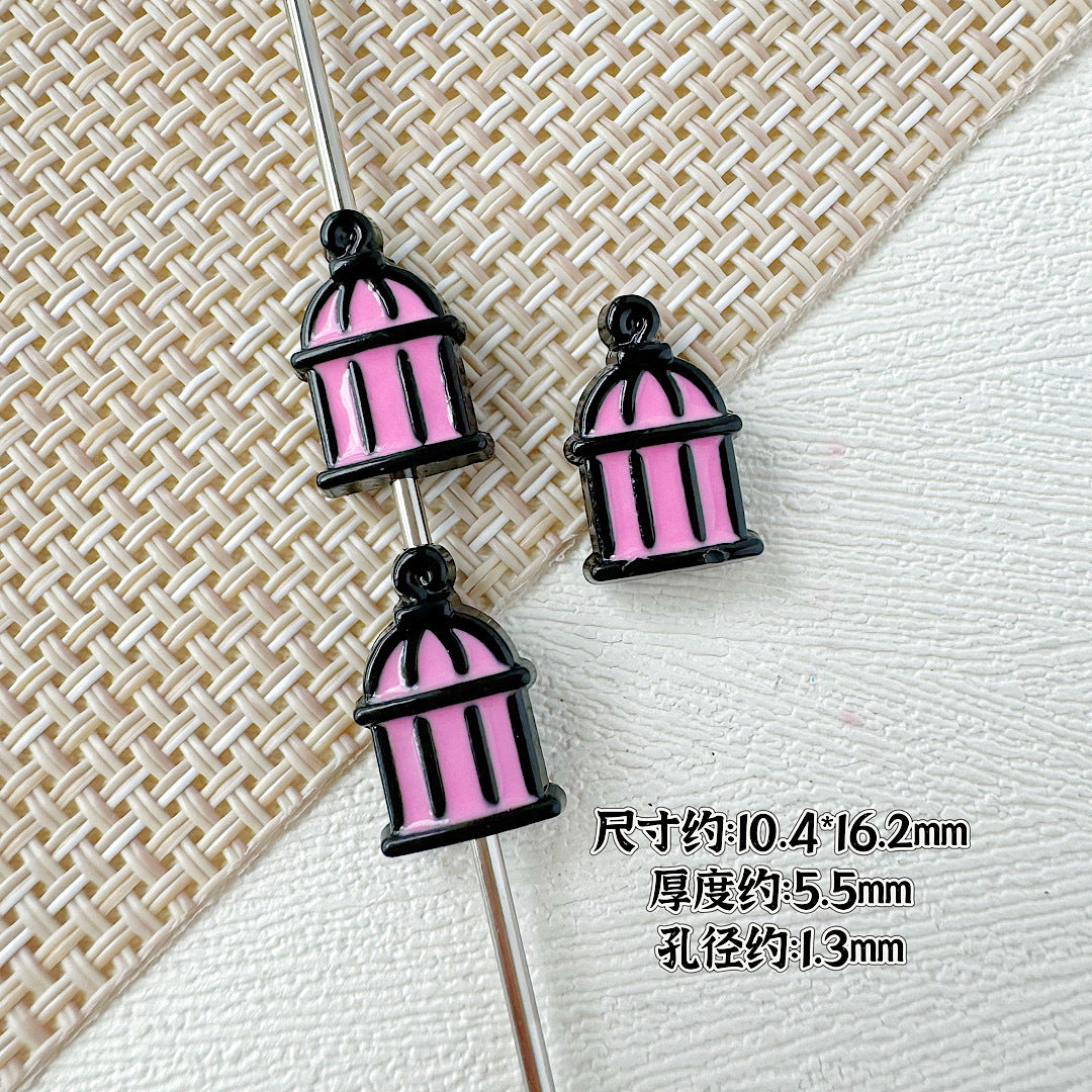 Christmas Tree and Birdcage Metal Beads 13-16mm Baking Painted 10pcs 23
