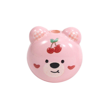 Cartoon Character Bear Head Acrylic Beads 17mm Colorful 10pcs 21
