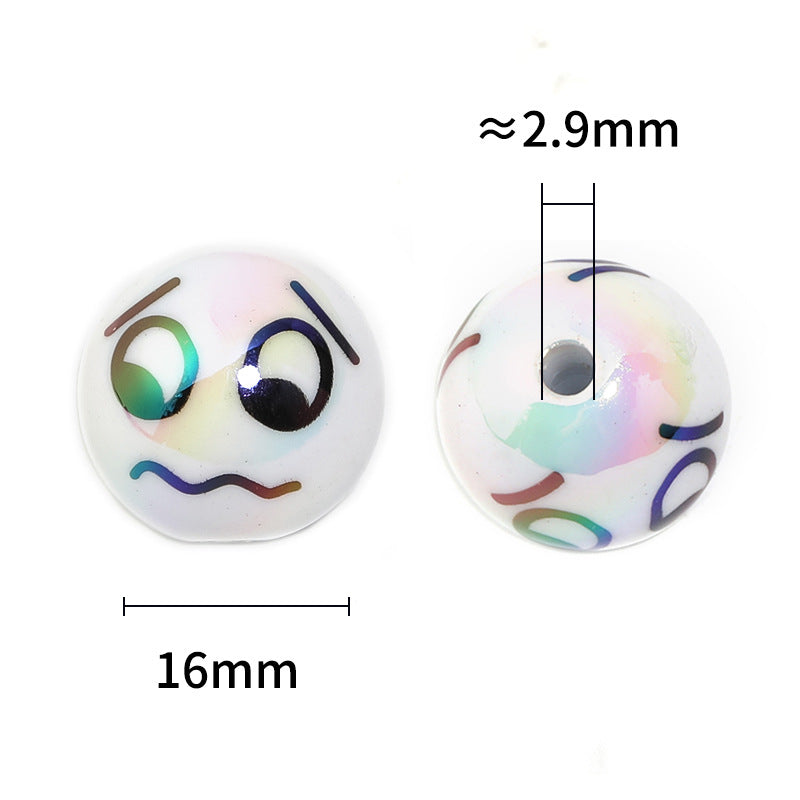UV Plating Round Acrylic Beads 16mm Funny Emoji Faces 50pcs 4
