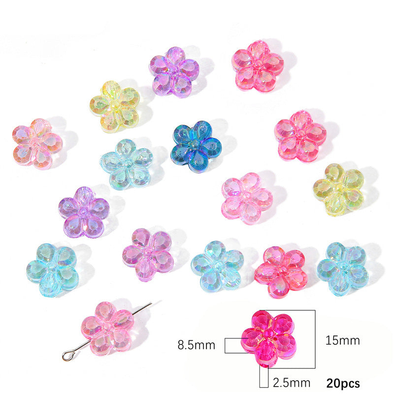 Transparent Chubby Five-Petal Flower Acrylic Beads 15mm Colorful 20pcs 4