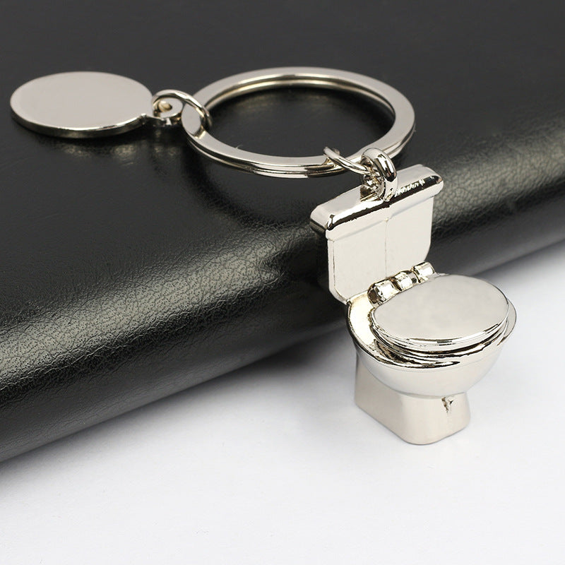 Mini Toilet Keychain Zinc Alloy Metal Silver Hinged Lid 5