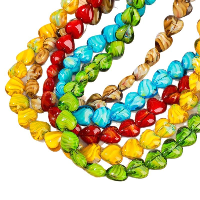 Millefiori Heart Lampwork Glass Beads 12mm Colorful Swirl 50pcs 5