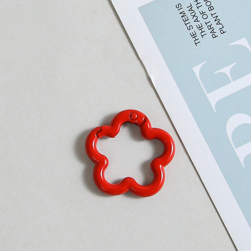 Zinc Alloy Flower Trigger Spring Key Rings 28mm 6pcs Baking Painted 6