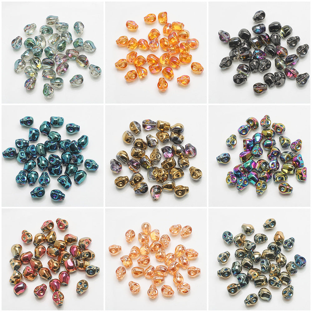 Electroplated Skull Head Glass Beads 8mm x 10mm Iridescent 30pcs 3
