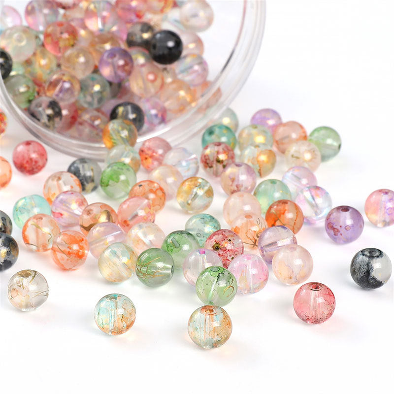 Ice Permeable Ink Dyeing Round Glass Beads 10mm Translucent Colors 30pcs 3