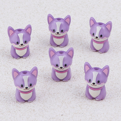 Painted 3D Corgi Acrylic Beads 16x23mm Colorful Mixed 10pcs 6