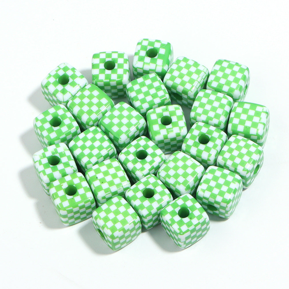 Colored Checkerboard Rounded Acrylic Square Beads 13mm 10pcs 8