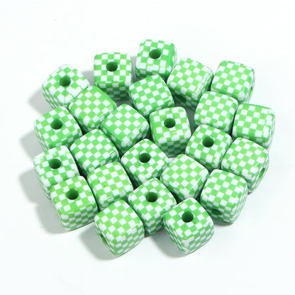 Colored Checkerboard Rounded Acrylic Square Beads 13mm 10pcs 8