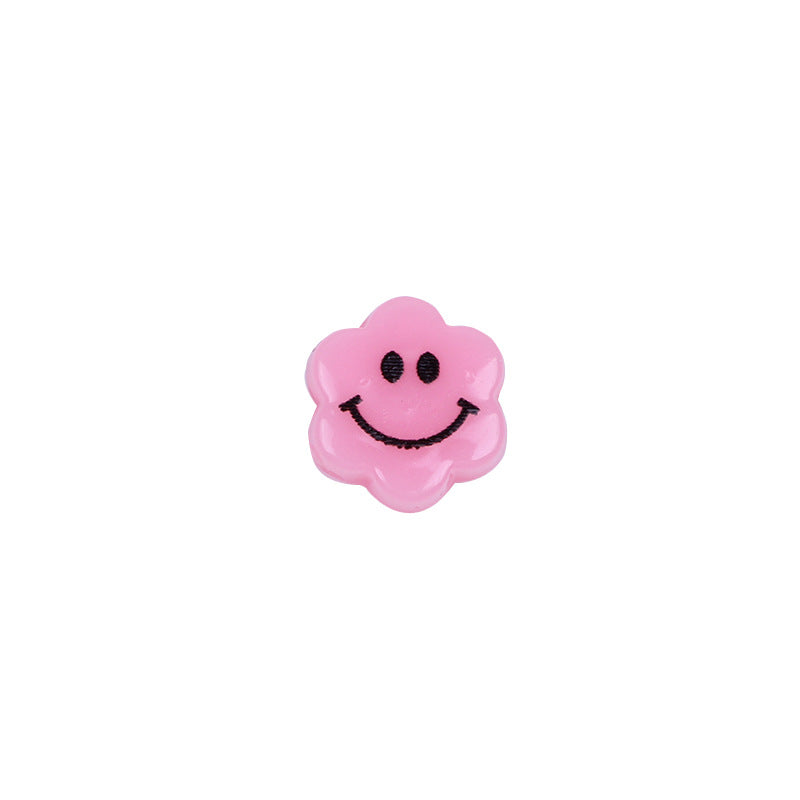 Flower Acrylic Beads 6-9mm Smiling Face Flat Pastel Mixed 100pcs 7