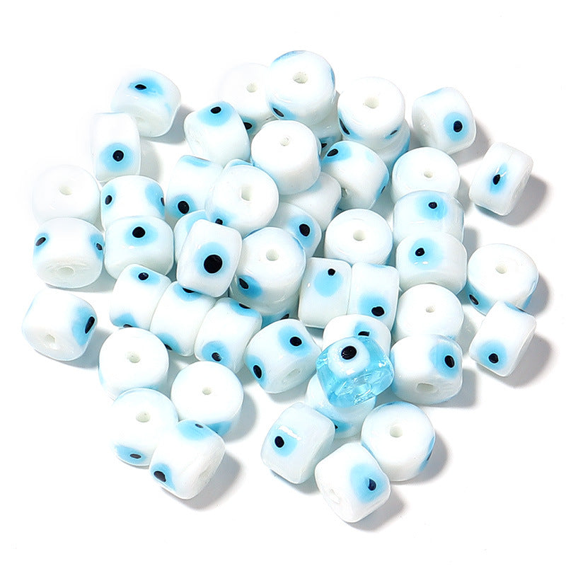 Lampwork Glass Beads Evil Eye Barrel 9mm Glossy Cylindrical 10pcs 7