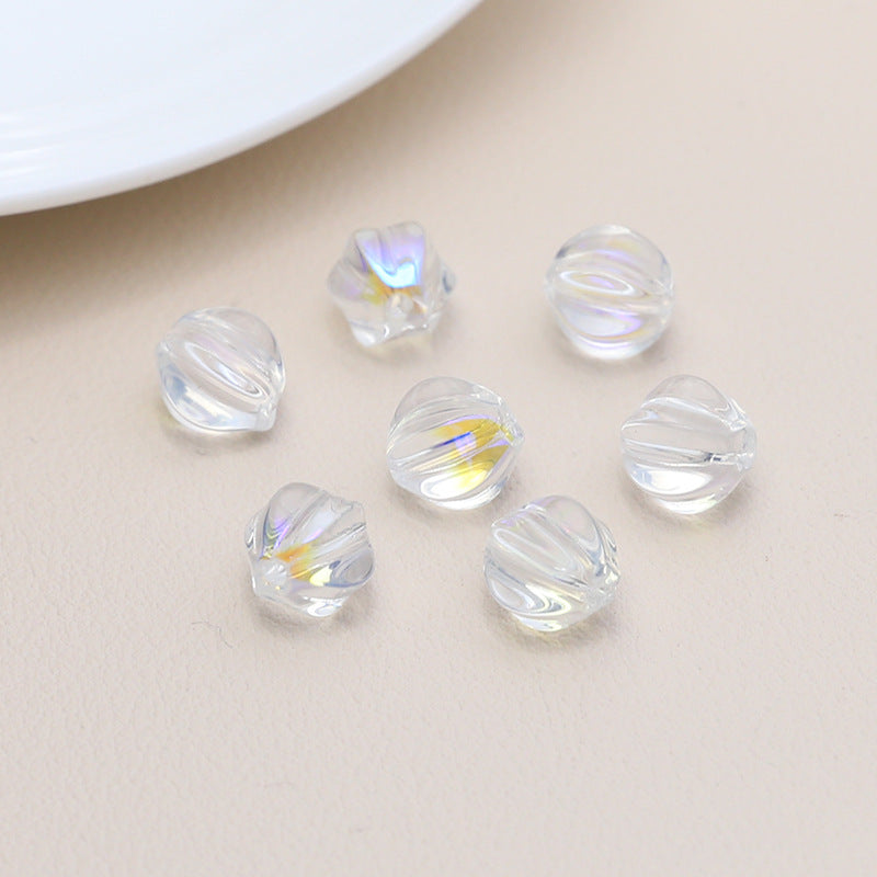 Czech Glass Beads Ribbed Vintage Style 8mm Transparent Pastel 10pcs 15