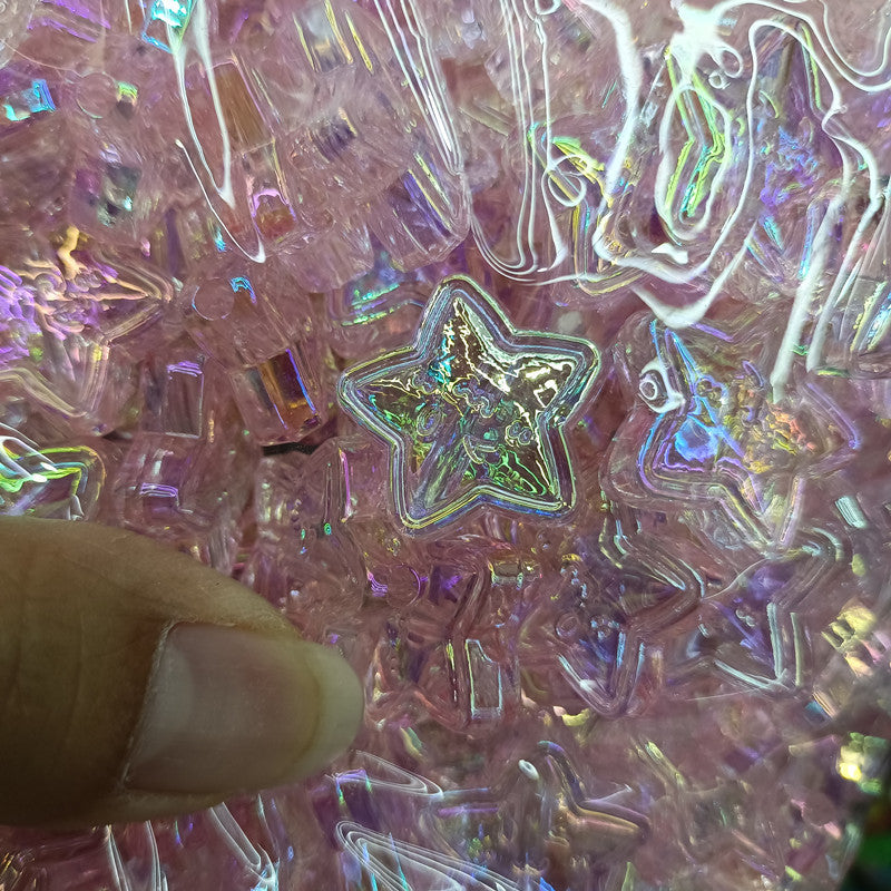 Transparent Smiley Star Acrylic Beads 22mm UV Plating 100pcs