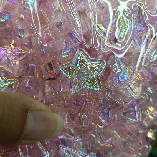 Transparent Smiley Star Acrylic Beads 22mm UV Plating 100pcs