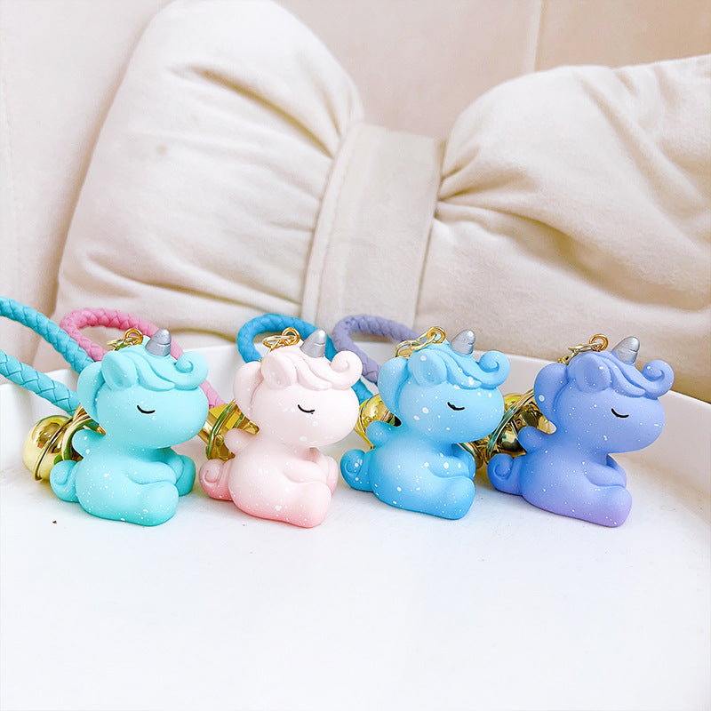 Resin Unicorn Keychain Pastel Snowflake Braided Strap with Bells 4