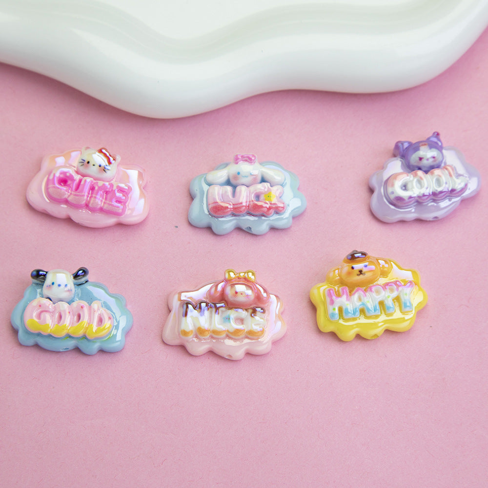 Plating Sanrio Character Word Sign Resin Beads Glossy Cloud Shape 10pcs 4