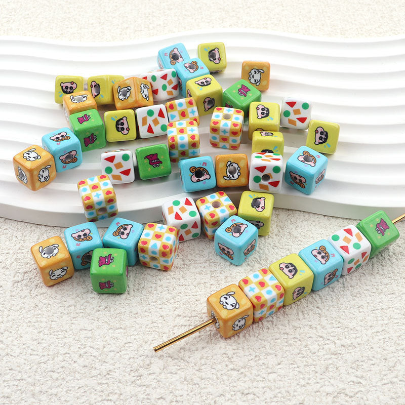 Painted Square Acrylic Beads 13mm Crayon Shin-Chan Printed 50pcs
