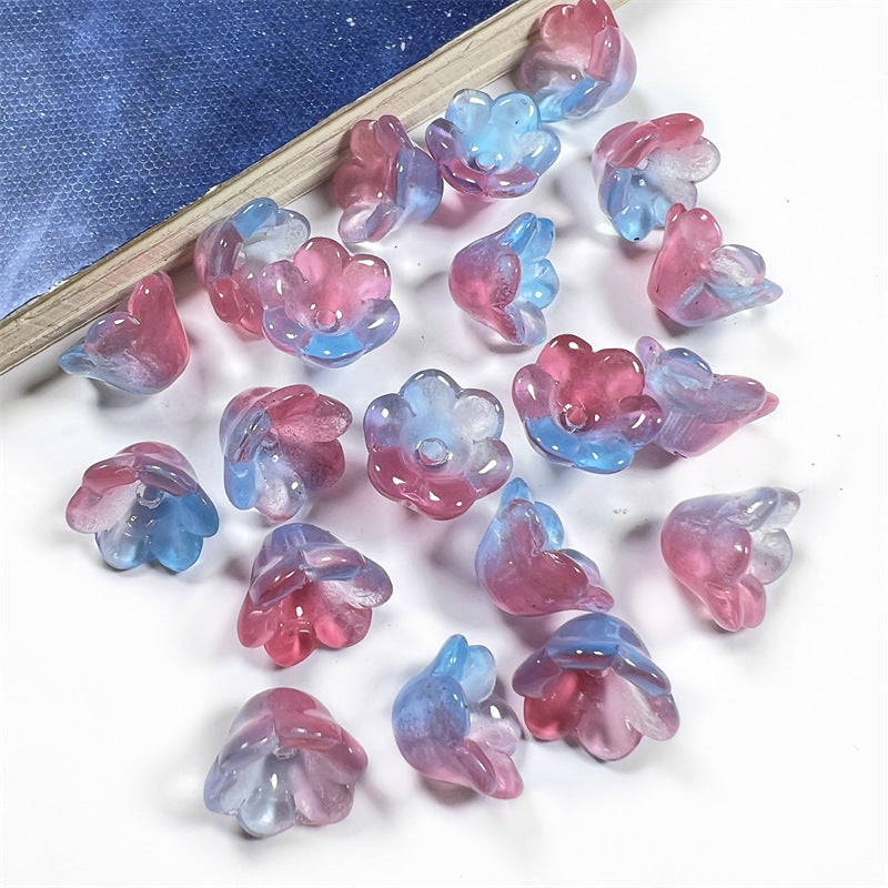 Wind Chime Flower Glass Beads 12mm Transparent Pink 50pcs 29