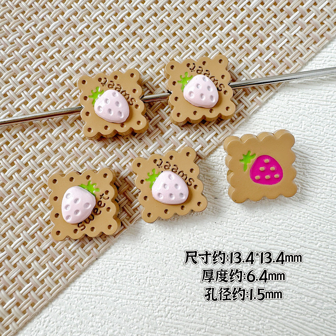 Strawberry and Mouse Metal Beads 13mm Pastel Painted Cookie Design 10pcs 13