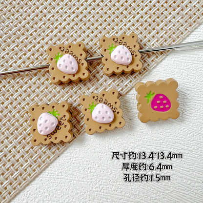 Strawberry and Mouse Metal Beads 13mm Pastel Painted Cookie Design 10pcs 13