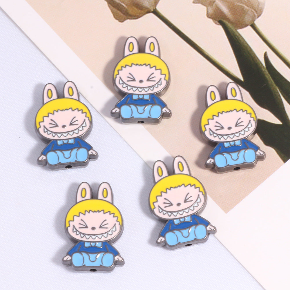 Cheerful Bunny Ear Metal Beads 24mm Colorful Enamel Alloy 10pcs 12