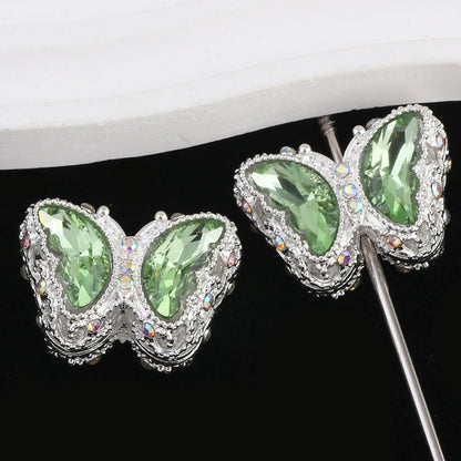 Butterfly Rhinestone Beads 28mm Colorful Silver Alloy 10pcs 11