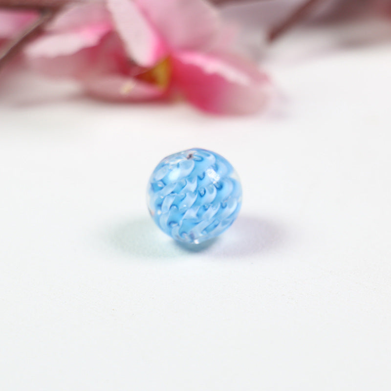 Lampwork Glass Beads Round 14mm Two-Tone Spiral Pattern 10pcs 11