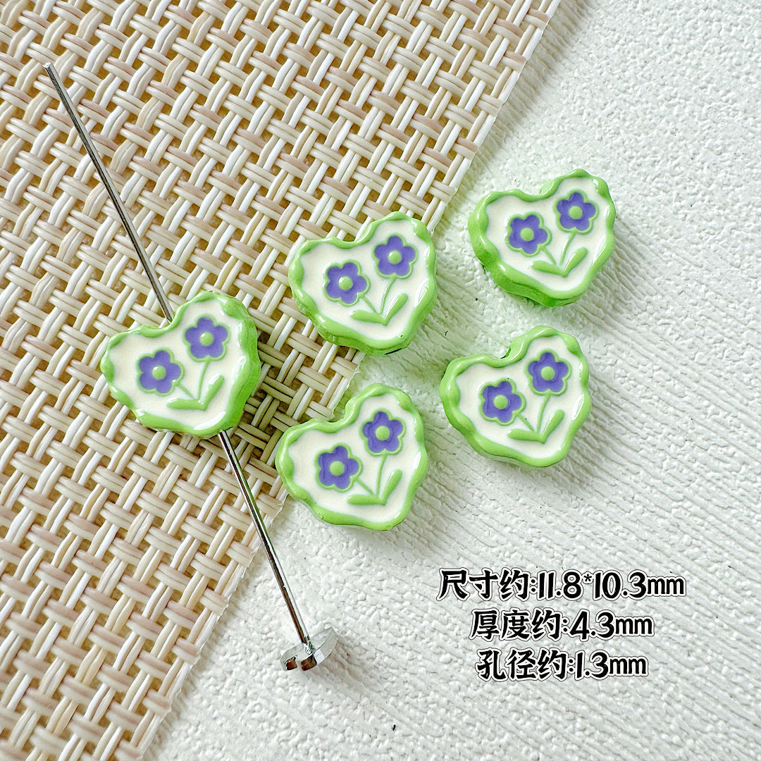 Heart and Flower Metal Beads 10mm Baking Painted Two-Color 20pcs 19