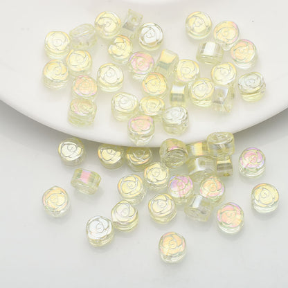 Flat Rose Glass Beads 6mm Iridescent Plating Floral Cube 50pcs 11