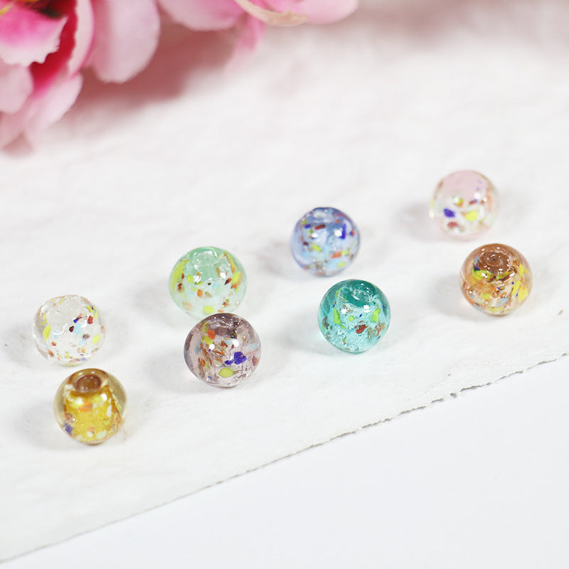 Lampwork Glass Beads Round 10/12mm Floral Silver Foil Filled 10pcs