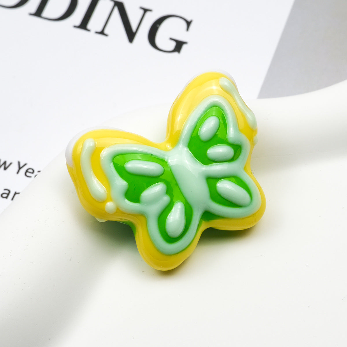 Hand Painted Butterfly Acrylic Beads 35mm Cream Double Color 6pcs 5