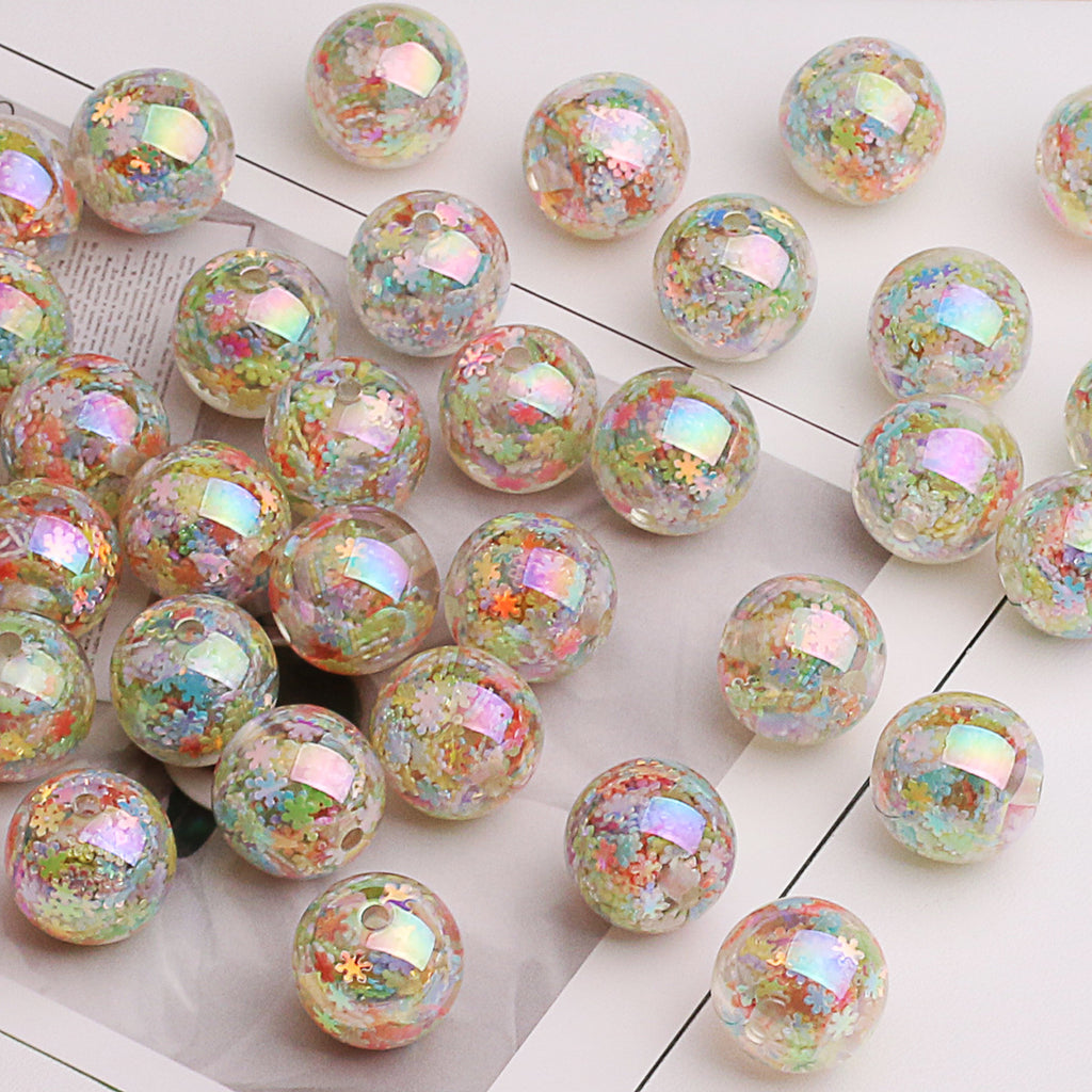 Iridescent Snowflake Resin Beads 16mm Round Translucent 20pcs
