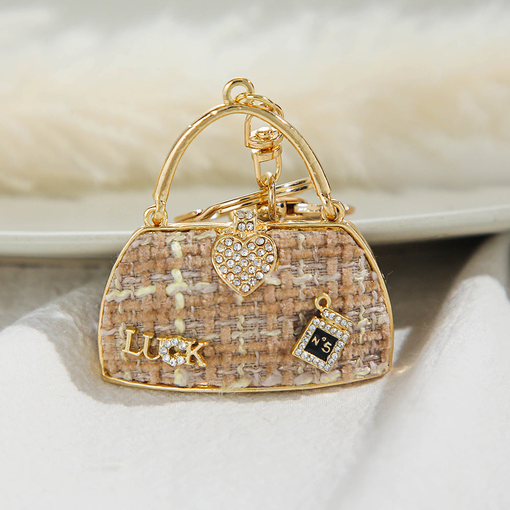 Vintage Alloy Shoulder Bag Keychain with Rhinestone Accent 14