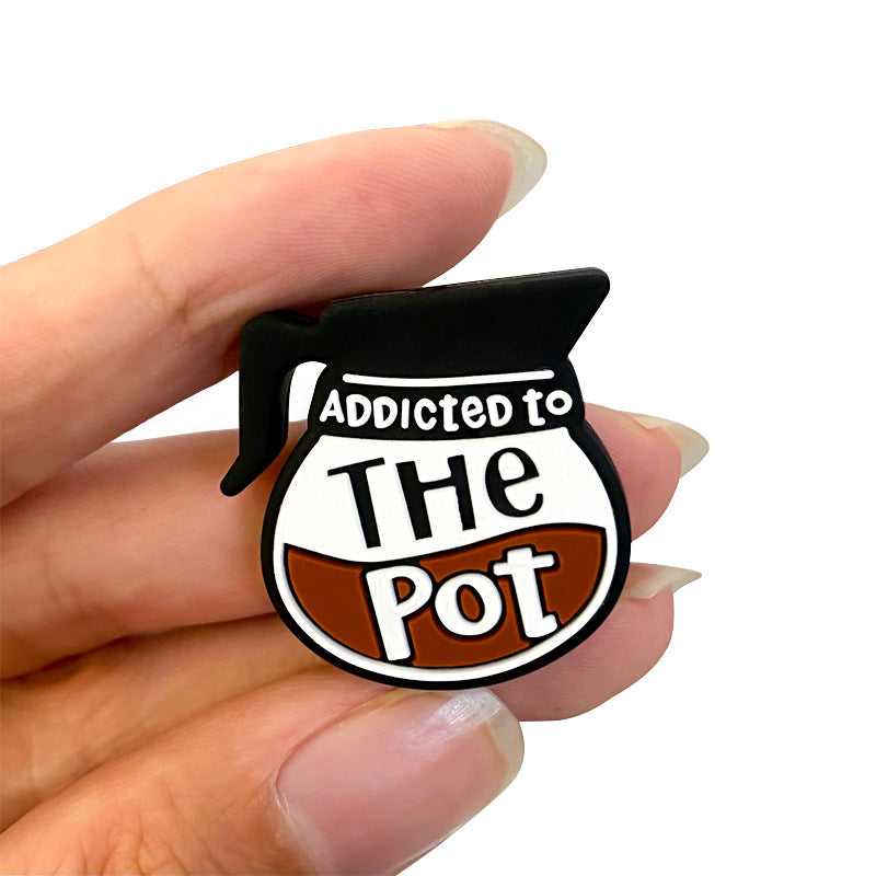 Silicone Focal Beads Coffee Pot Addicted To The Pot Text Design 20pcs 5