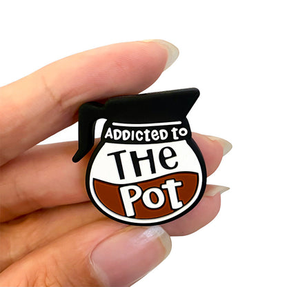 Silicone Focal Beads Coffee Pot Addicted To The Pot Text Design 20pcs 5