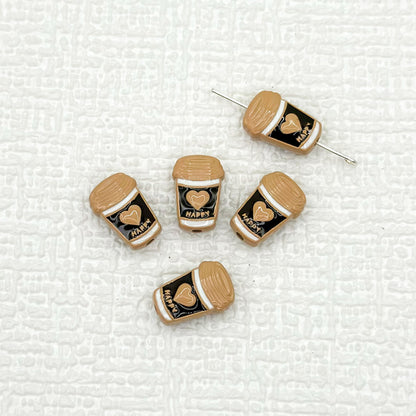 Baking Painted Metal Beads 14mm Milk Tea Mini Cup Design 10pcs 15