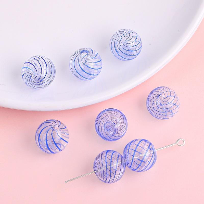Hand Painted Hollow Polka Dotted Blown Glass Beads 14mm 4pcs 24