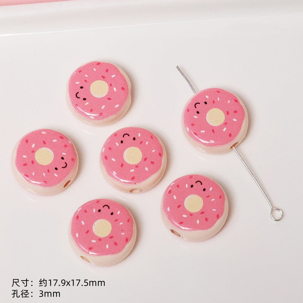 Dessert Acrylic Flat Beads 17mm Printed Cute Food Designs 10pcs 5