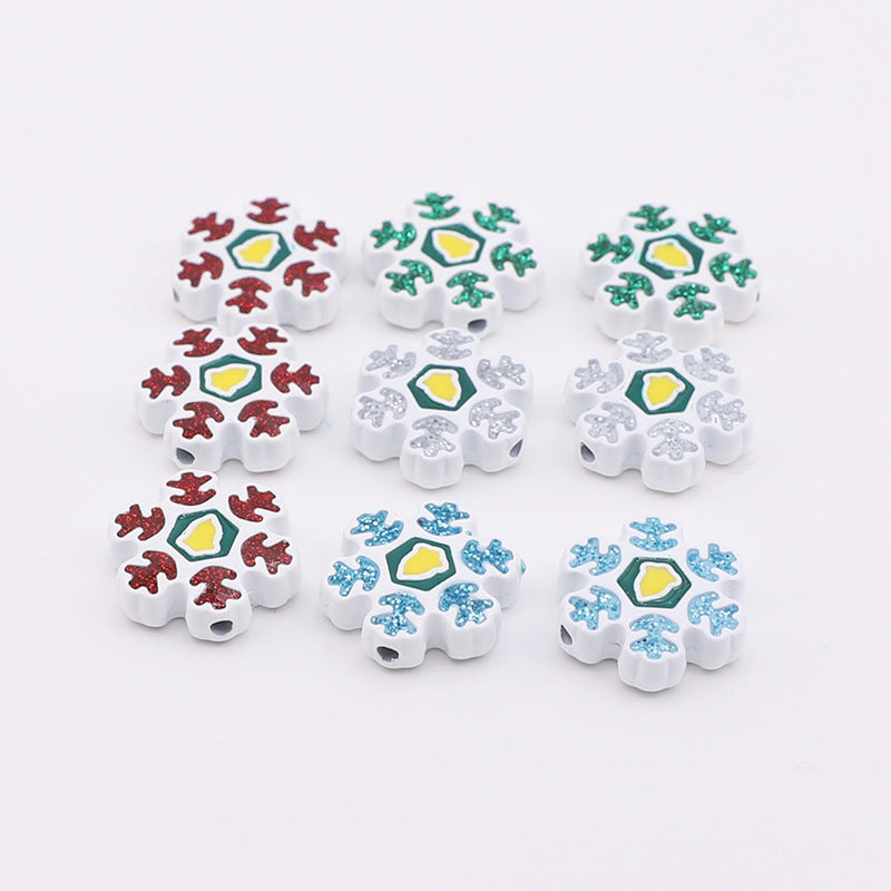 Snowflake Metal Beads 15mm Baking Painted Color Glitter 10pcs