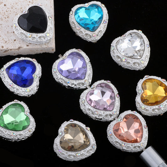 Double-Sided Heart Rhinestone Beads 22mm Alloy Encrusted 10pcs 2