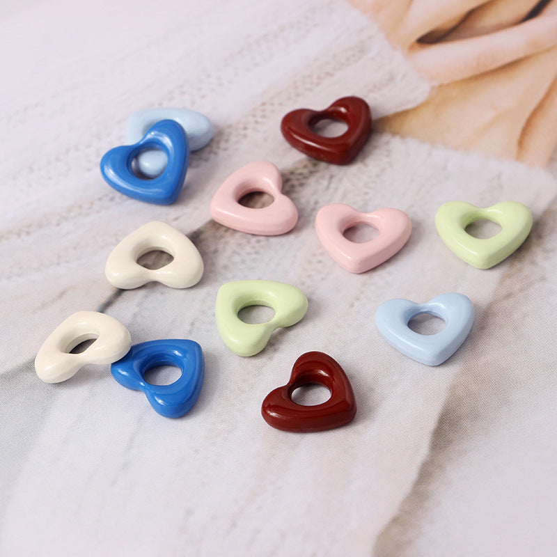 Heart Metal Beads 15mm Morandi Color Hollow Alloy 10pcs