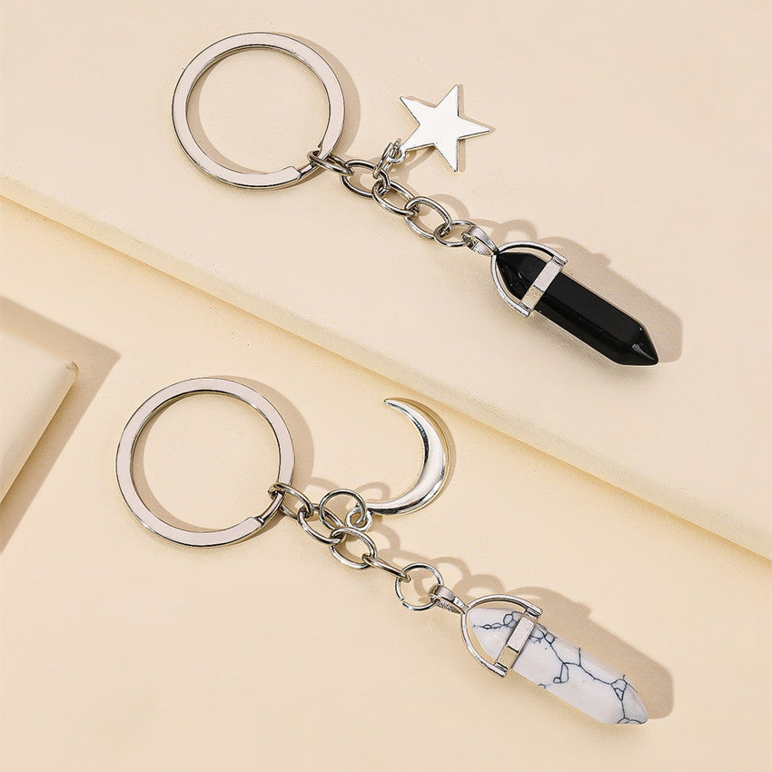 Alloy Pentagram Moon Couple Keychain Celestial Crystal Charm 4