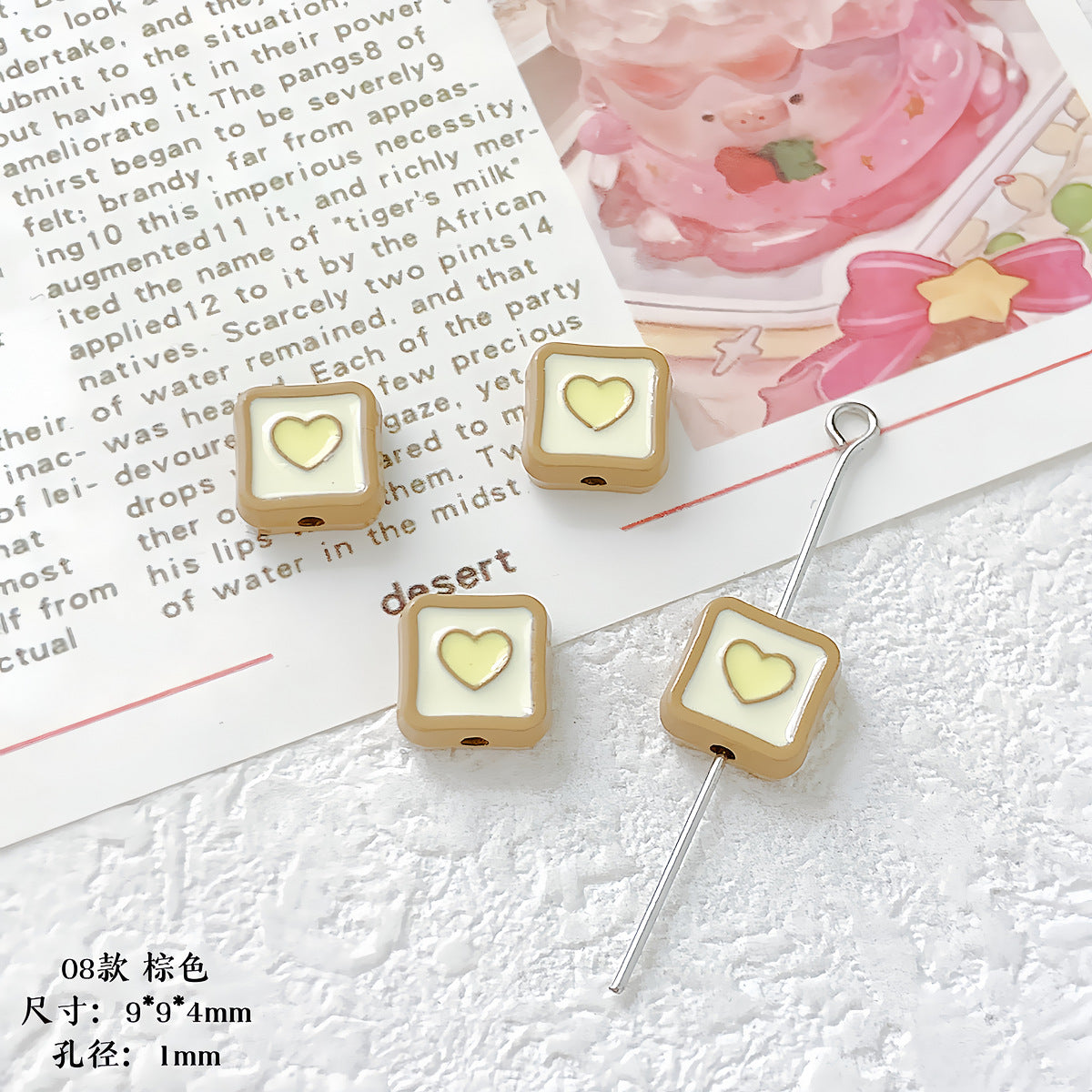 Heart Cube Metal Beads 9mm Enamel Painted Alloy 10pcs 8